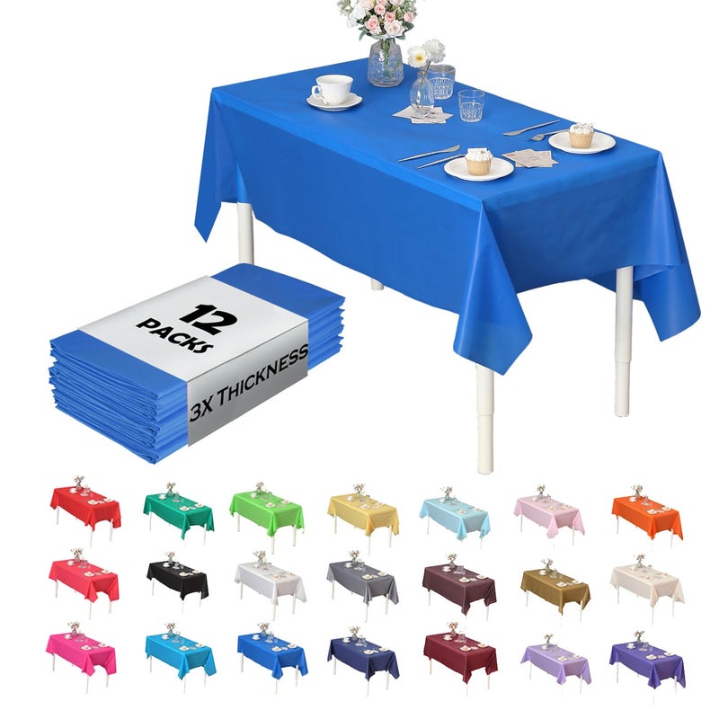 EVER SHINE Evershine (12-Pack) Heavy Duty Plastic Table Covers Tablecloth (Reusable) (Rectangle 54" X 108", Royal Blue) - Image 1